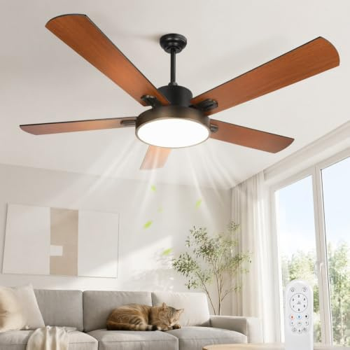 Aigostar Ø132cm Ventilatore da Soffitto con Luce, Plafoniera con Ventilatore Telecomando, 3 CCT Dimmerabile, 6 Velocità, Timer, Adatto per soggiorno, camera da letto e sala da pranzo