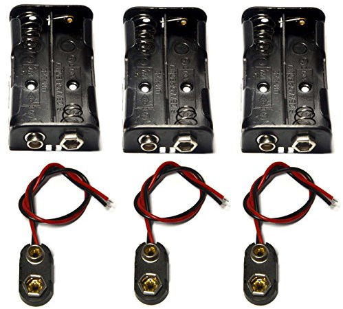 LAMPVPATH 3 cables de soporte de batería AA de 1,5 V (3 V) con 3 conectores tipo I de 9 V con carcasa de plástico