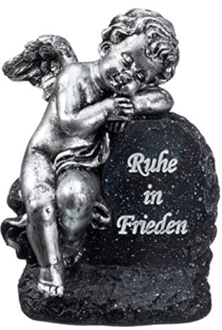 Cepewa Grabstein Engel mit Spruch Polyresin Gedenkstein Grabdeko schwarz