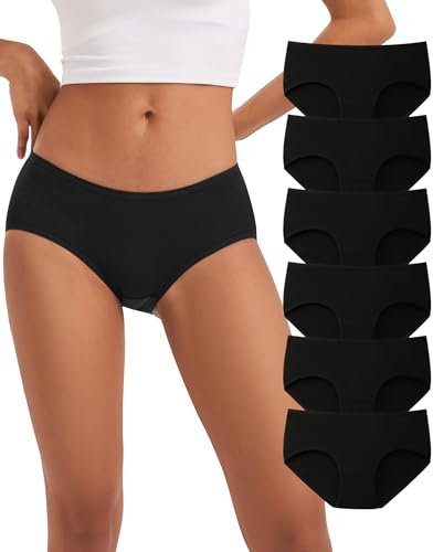INNERSY Knickers Women Soft Cotton Underwear Ladies Full Briefs Black Panties Pack of 6 (12, Black)