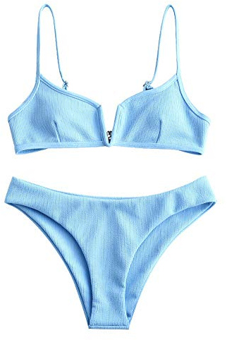 ZAFUL Damen Bikini Set Zweiteilige Badeanzug High Cut Bralette Sexy Swimsuit Sommer (Blau, M)