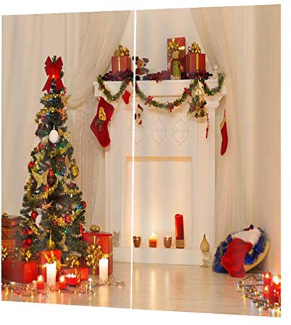 LIOOBO Weihnachten Vorhang wasserdicht Vorhang lebendige Weihnachtsbaum Fenstervorhänge für Schlafzimmer Wohnzimmer Balkon Weihnachtsfeier