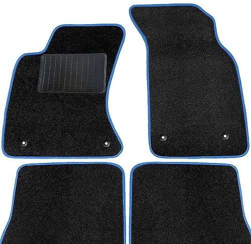 moto-MOLTICO Fußmatten Auto - Velours Autoteppiche | passend für Audi A4 B6 B7 Seat Exeo - 4-teiliges Set - Schwarze Automatten mit Blauen Ziernähten