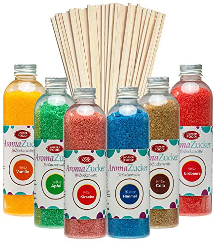 Hopser Food Fun Fiesta de azúcar de algodón para la máquina de algodón de azúcar que incluye 100 palos de algodón de azúcar, 6 x 230 gramos