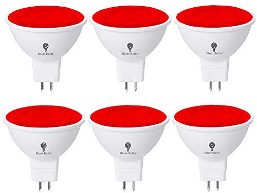 BlueX 6 Pack LED MR16 Red Light Bulb - 6W (50Watt Equivalent) - GU5.3 Bi-Pin Base 12V Red LED Bulb, Party Decoration, Porch, Home Lighting, Holiday Lighting, Decorative Illumination