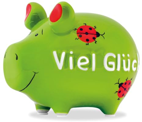 Sparschwein Company - Spardose Viel Glück 12,5 x 9 x 9 cm | Keramik Sparschwein, Geldgeschenk zum Geburtstag, 10029623