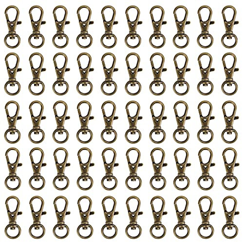 Belle Vous Mini-Karabinerhaken, drehbar, aus Bronze (50 Stück) – 33 mm lang – Premium-Schlüsselhaken – Haken für Ringe, Verschlüsse, Kunsthandwerk, Schmuck, Ketten & Schlüsselanhänger