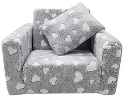 Odolplusz Kindersessel Mini-Sessel Kinderstuhl Relaxsessel Kuschelsessel (Herzen grau + Weiss)