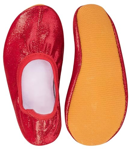 Siegertreppchen Gymnastikschuhe Glitzer Rot (Größe 33) Turnschläppchen für Mädchen & Jungen - Atmungsaktive & rutschfeste Ballettschuhe – Ballerinas