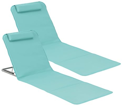 [en.casa] Set di 2 Materassini Prendisole da Spiaggia con Borsa di Trasporto, 2 Lettini Pieghevoli con Poggiatesta, Schienale Regolabile in 5 Posizioni + Tasca Portaoggetti - Turchese