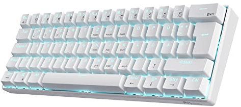 RK ROYAL KLUDGE RK61-DE 60% Bluetooth/kabelgebundene / 2,4 GHz kabellose mechanische Tastatur, 61 Tasten, Hot-Swap-fähige braune Schalter Gaming-Tastatur, kompatibel für Win/Mac, Weiß, QWERTZ