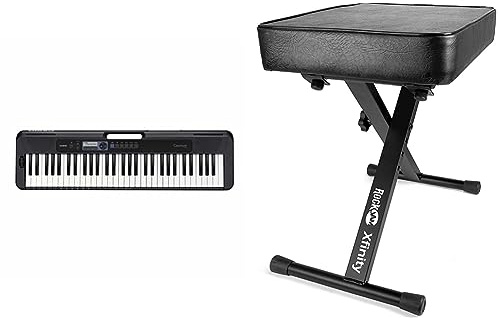 Casio CT-S300 CASIOTONE Keyboard mit 61 anschlagdynamischen Standardtasten und Begleitautomatik, schwarz & RockJam Premium Adjustable Padded Keyboard Bench or Digital Piano Stool, Regulär