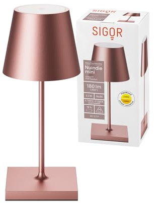 SIGOR Nuindie 1.0 mini LED Akku-Tischlampe, rosegold | Dimmbar • Indoor & Outdoor • IP54 • 25 cm • Easy Connect • 12 h Leuchtdauer