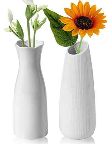 Dekorative Vase, weiß, 21 cm, Keramik, Vase für Pampas, Blumenvasen, Porzellanvasen, Dekoration, Moderne Tischvase, dekorative Vase, für Haus, 2 Stück