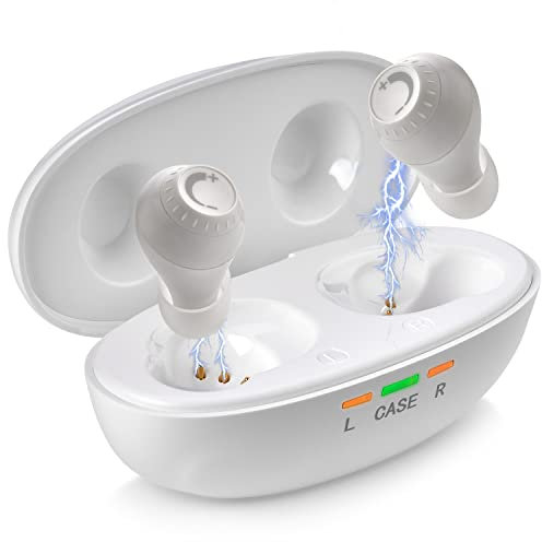 Mini Digital – ITE wiederaufladbar – leichtes Gerät mit Geräuschunterdrückung, In-Ear-Erkennung und Lautstärkeregler für Erwachsene und Senioren, Weiß