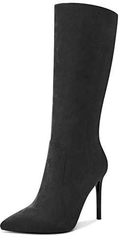 Castamere Donna Alto High Tacco Heel 10 CM Heels a Punta Cerniera Metà polpaccio Stivali da Matrimonio Ufficio Sexy Dress Stivali Nero 43 EU