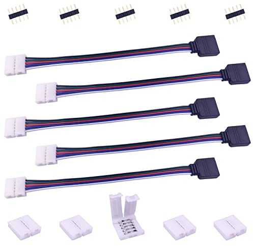LitaElek Conector LED 5 Pines para Tira LED RGBW 5050 de 12mm Ancho, Cable Conector Esquina Cinta LED Conector Rápido Banda LED Cable Alargador Adaptador Extensión Cable Conexión Puente LED, 17cm