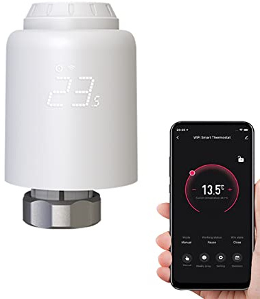 Qiumi Thermostat Intelligent WiFi pour Radiateur - Contrôle par App Tuya/Smart Life, sans Hub, Programmation Économie d'Énergie, Compatible Alexa/Google, Détection Fenêtre Ouverte