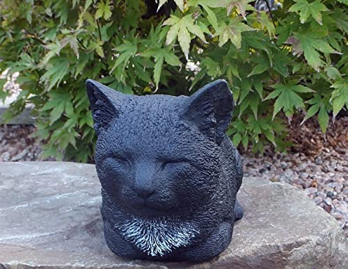 OLOMA Sculpture de chat noir unique en béton pour les amoureux des chats - Figurine commémorative pour animaux de compagnie - Figurine de jardin en ciment extérieur - Décoration de cour - Figurine