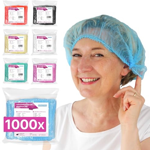 1000x ARNOMED® Einweg Haarnetz, Einweghauben Kopf Blau, Klipphauben M | Haube für OP, Gastronomie & Hygiene, Haarhaube Einweg, Einweg Kopfhaube, Netz für Haare, Haarschutzhaube M - 52 CM