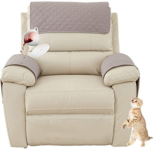 AWAV Armlehnenbezüge, 100% Wasserdicht Armlehnenschoner, Sofa Armlehne Kopfstützenbezug Für Sessel mit Taschen, 1/2/3 Sitzer rutschfest, Gesteppter Möbelschutz (Grau,2 Sitzer(4Stück))