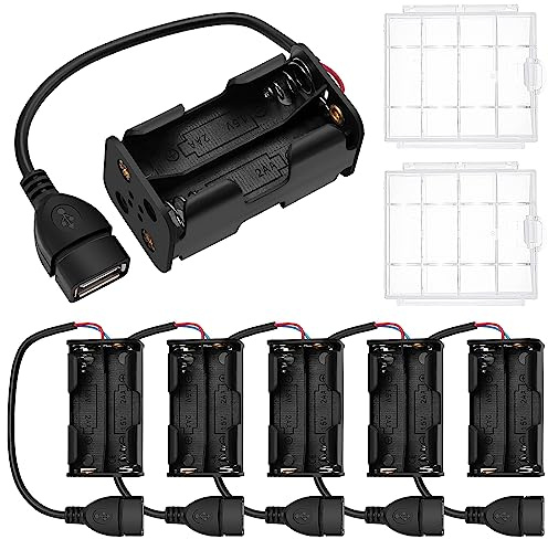6 Stücke 4x1.5V AA Batteriehalter, KUOQIY 6V Kunststoff Batteriehalter Gehäuse mit USB Buchse, mit 2 Stücke Batteriebox aus Kunststoff