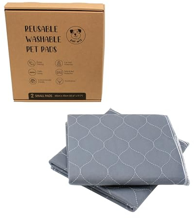 Pet Wiz Wiederverwendbare waschbare Haustierunterlagen in Grau, 4 Saugfähigkeitsschichten und rutschfeste Unterseite, für Training und Inkontinenz, Größe S (60 x 45 cm), 2 Stück