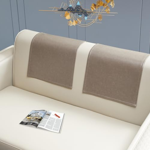 Hittun 2 Pieces Recliner Headrest Covers Protector Non Slip Waterproof Recliner Sofa Headrest Covers for Recliner Chair,Faux Leather Recliner Couch Headrest Protector for Sofa,Theater Seat (Taupe, 2)