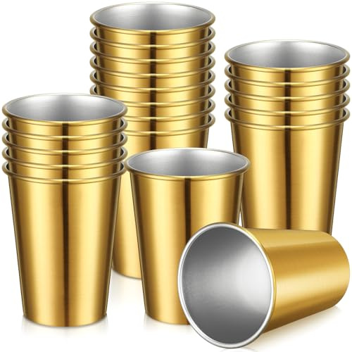 Ziliny Pint-Becher aus Edelstahl, unzerbrechlich, stapelbar, für Zuhause, Reisen, Picknick, Camping, Hochzeit, Partys, Outdoor-Aktivitäten (Gold), 16 Stück