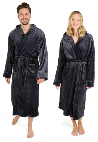 Blumtal Bademantel Damen & Herren XL - OEKO-TEX zert. Morgenmantel mit Kapuze, extra saugstark, für Sauna, Anthrazit-Grau