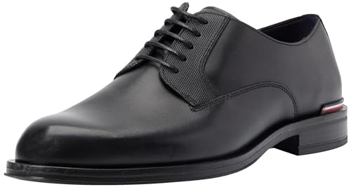 Tommy Hilfiger Core RWB Hilfiger Text Lth Shoe Fm0fm05255, Scarpe Derby Uomo, Nero (Black), 44 EU