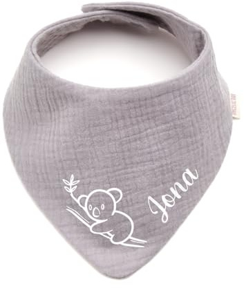 Personalisiertes Dreieckshalstuch aus Baumwolle/Musselin | Koala mit Namen | Halstuch für Jungen, Mädchen | Viele Farben