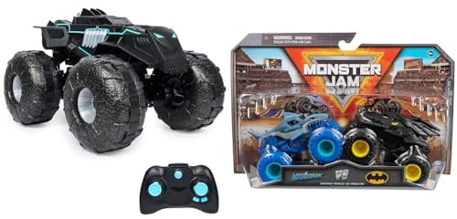 DC Batman All-Terrain Batmobile, ferngesteuertes Amphibienfahrzeug & Monster Jam - Original Zweier-Pack mit dem Batmobil vs. Megalodon - authentischen Monster Trucks im Maßstab 1:64