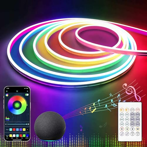 Neon LED Strip 3m, RGB Flexible Neon LED Streifen mit App-Steuerung und Fernbedienung, IP65 Neon LED Streifen Musik Sync, für Innen und Außen DIY Schlafzimmer, Wohnzimmer, Dekoration