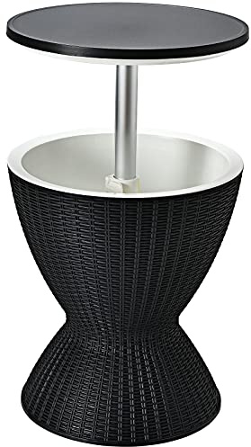SPOTRAVEL 30L Ice Bucket Table, Height Adjustable Camping Cooler Box Drinks Storage Holder with Drain Plug, Outdoor Cocktail Table for Garden Patio Poolside Picnic Party (Black, 49 x 58/82cm)
