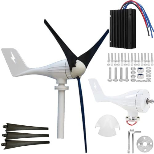 ZHOZHUT Aerogeneradores 1200W Turbina Eólica 12V / 24V / 48V 3 Blades Energía Libre Molino De Viento con Regulador De Carga, Baja Velocidad De Arranque para Casa, Barco, Granja, Vigilancia,Negro,24V