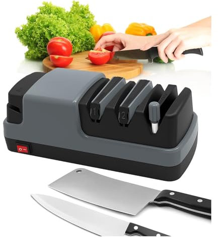 Aiguiseur Couteaux Electriques 4 en 1 Aiguiseurs Avec Des Abrasifs 100% Diamantés Et Des Guides D'angle De Précision. Eguiseur De Couteau,Gray