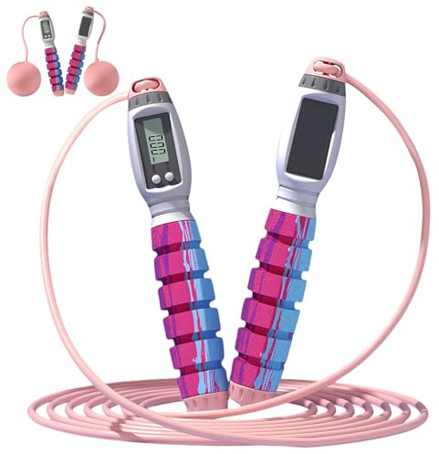 WIYETY Springseil mit Zähler, Speed Rope mit Kugellager und Anti-Rutsch Griffe, Schnurloses Springseil, Skipping Rope Kalorienzähler, Längenverstellbares Seil für Männer, Kinder und Erwachsene - Rosa