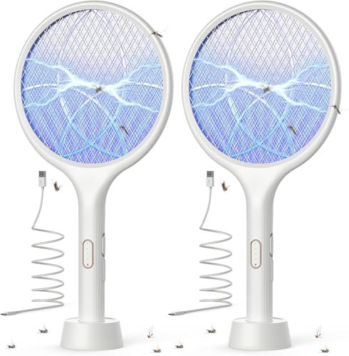 Mf ArtShop Racchetta Zanzare Elettrica 4000V con USB Ricaricabile e LED 2 in 1, Protezione Maglia a 3 Strati, Adatto per Casa, Giardino, Campeggio, Interni ed Esterni, 400mAh (2)