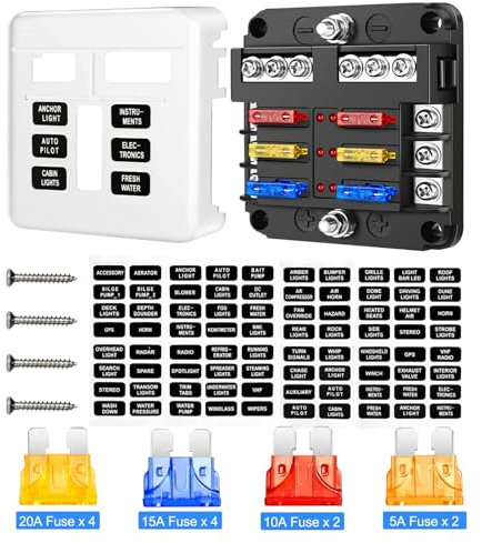 Kfz sicherungshalter flachsicherung, kfz sicherungskasten, 6 fach sicherungshalter mit LED-Anzeige negativen Bus für Auto, Boot, Van, Suv, LKW