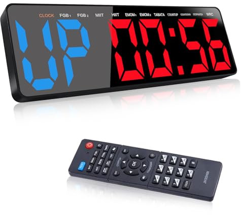 Manoive Temporizador de Gimnasio, 16.5 Grande Reloj de Pared Digital Temporizador de Intervalo LED con Countdown & Up Cronómetro, Brillo & Volumen Ajustable, Gym Timer con Control Remoto para Casa