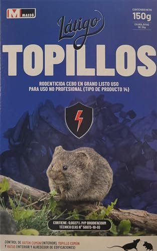 Peyca Latigo Topillos. Rodenticida Cebo en Grano para topillos 150g - Masso. Control de Rata comun, topillo comun y Ratas. Listo para Usar.