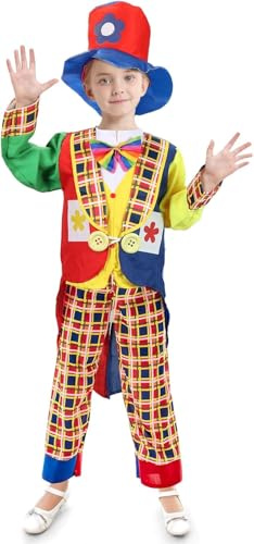Epokus Carnival Clown Kostüm Kinder,Faschingskostüme Clowns,Lustiges Clown Outfit mit Schlapphut,Zirkus Kostümzubehör Requisiten für Karneval Halloween Cosplay Geburtstagsfeier 9-10 ahre