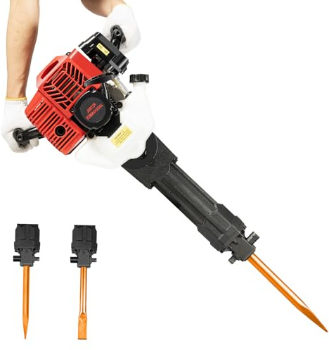 Petrol Demolition Hammer 1900W 55J Concrete Breaker with Pointed & Flat Chisel, 1500 BPM with Anti Vibration, 2-Stroke Gas Powered Jack Hammer for Concrete Breaking & Heavy-Duty Work