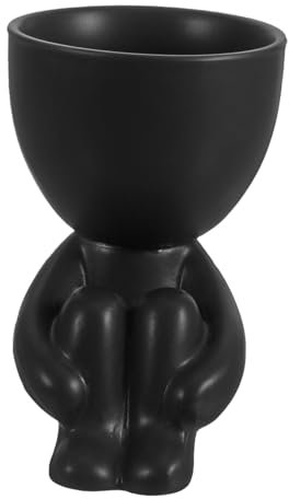 OFFSCH Maceta Verde Amante De Las Plantas Largo Artificial Mini Decorativo Maceteros Jaula Perlita Macetero con Forma Humana Planta Falsa Suculento Falso Black Cerámica