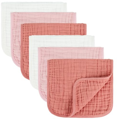 MIGIOL Baby Burp Cloth - Paño de muselina de algodón 100 % algodón para recién nacido, 10 x 20 pulgadas (blanco y rosa, 6 piezas)