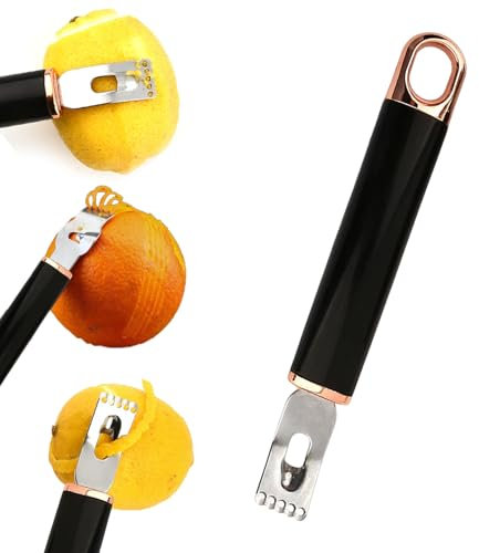 Lokxmve Lemon Zester Peeler Orange Citrus Fruit Peeler Stainless Steel Blade, Multifunctional Zester and Canelle Knife for Gin Cocktails, Kitchen Tool with Ergonomic ABS Handle