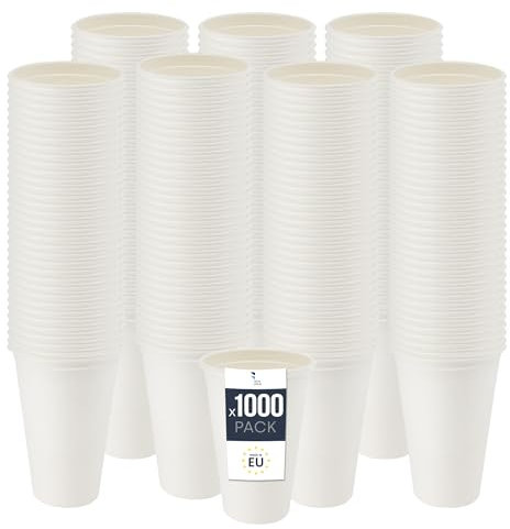 BenBow Einwegbecher aus Zuckerrohr, Weiß, 400 ml x 1000 - Hochwertige Becher, Besser als Pappbecher, Umweltfreundlich, Recycelbar, für Heiße und Kalte Getränke, Ideal für Partys oder Kaffee
