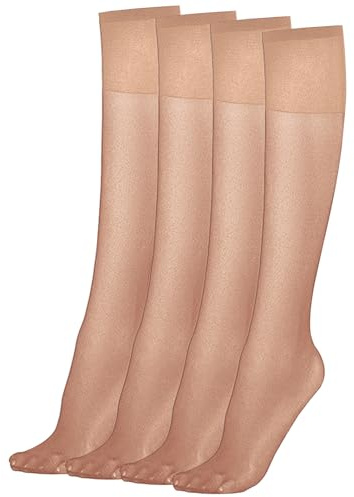 Lusofie 4 Pairs Highs Tights, Knee High Socks for Women, Knee High Pop Socks, Ultra Highs Stockings with Energizing Support 20d Sheer Stocking (Skin Color)