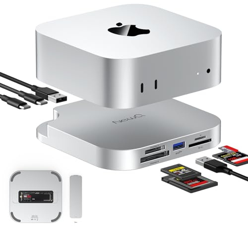 NewQ Mac mini M4 Dock für Apple, USB 3.2 10Gbps CFexpress Typ B/Typ A Kartenleser, SD/TF 4.0 Slot, M.2 NVMe SSD Gehäuse, 10Gbps USB-C, 5Gbps USB-A*2, für Fotografen, Content Creators, Filmemacher